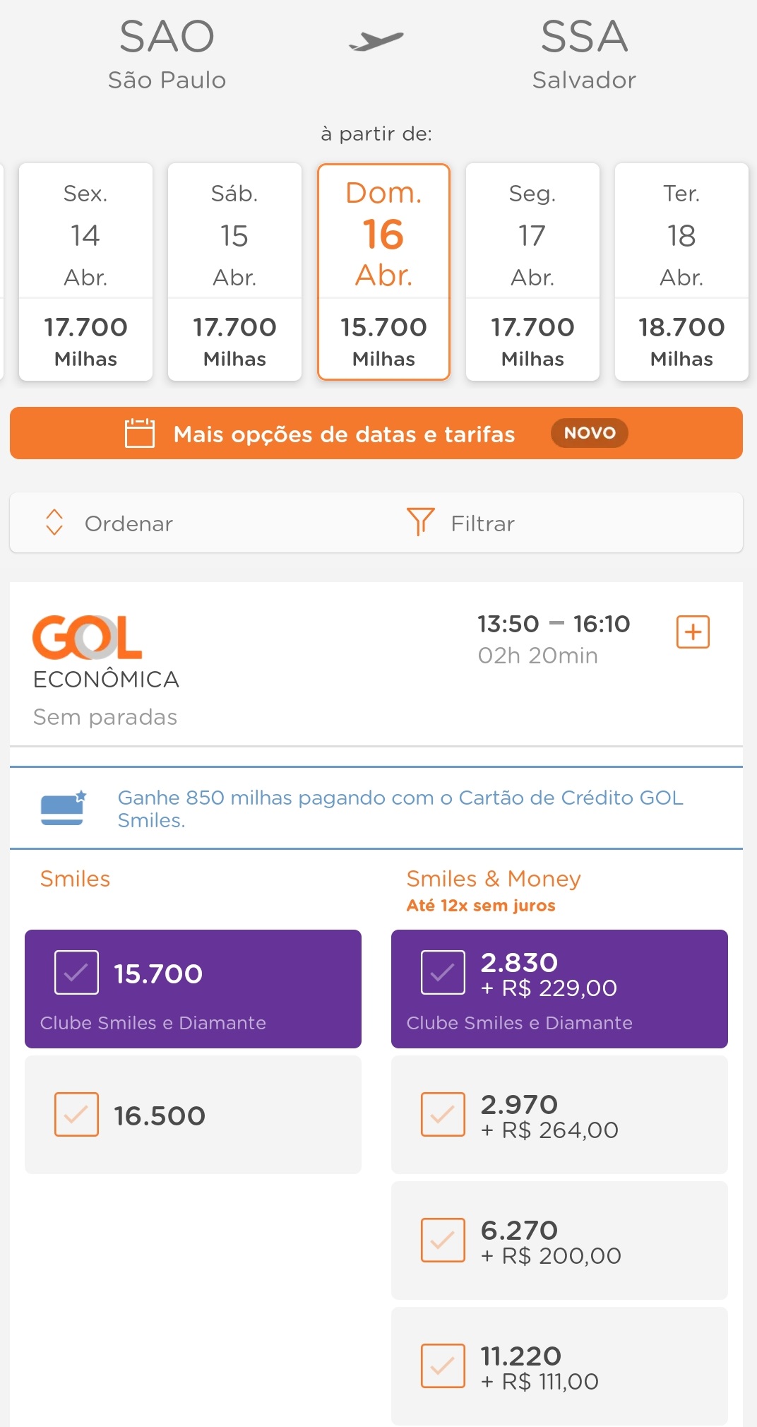 quantas milhas para viajar para são paulo saindo de brasília