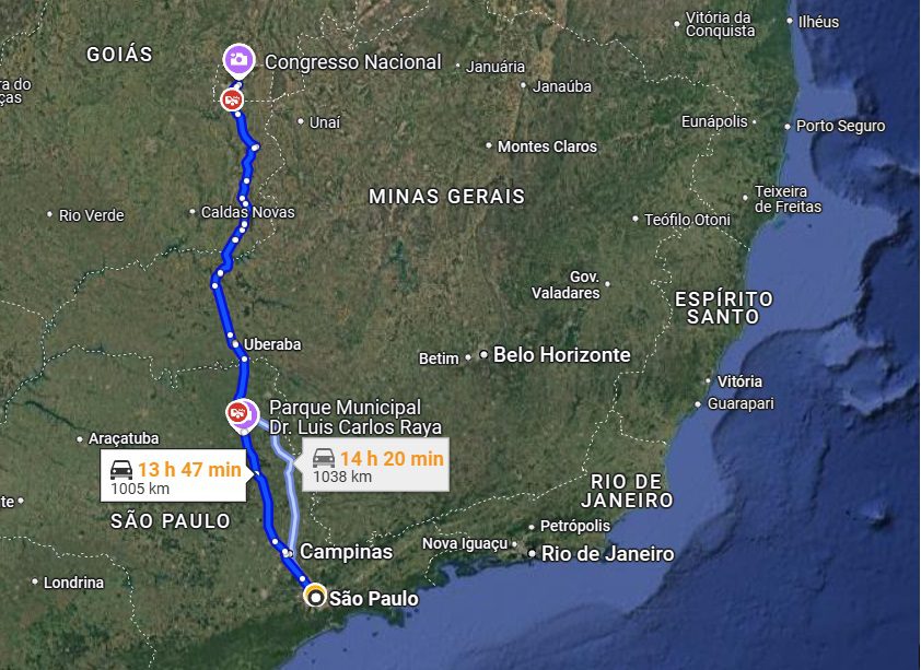 tempo de viagem de carro brasília são paulo