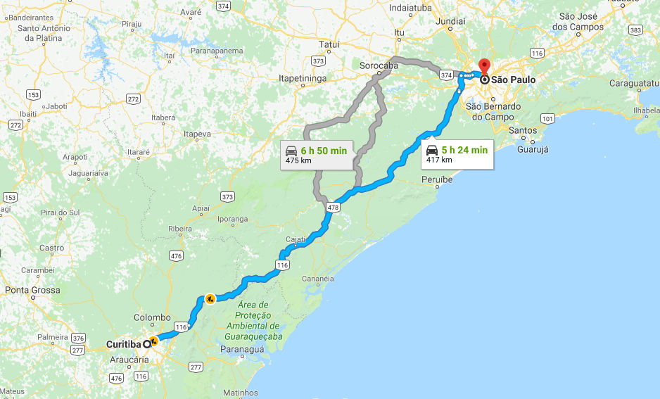 distância Curitiba São Paulo