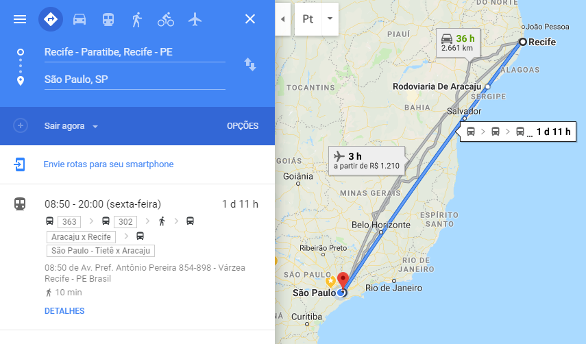 distância Recife São Paulo km