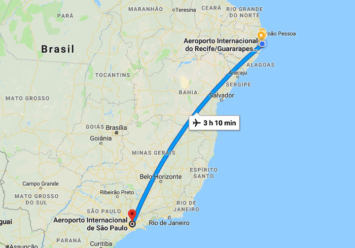 tempo de viagem Recife São Paulo