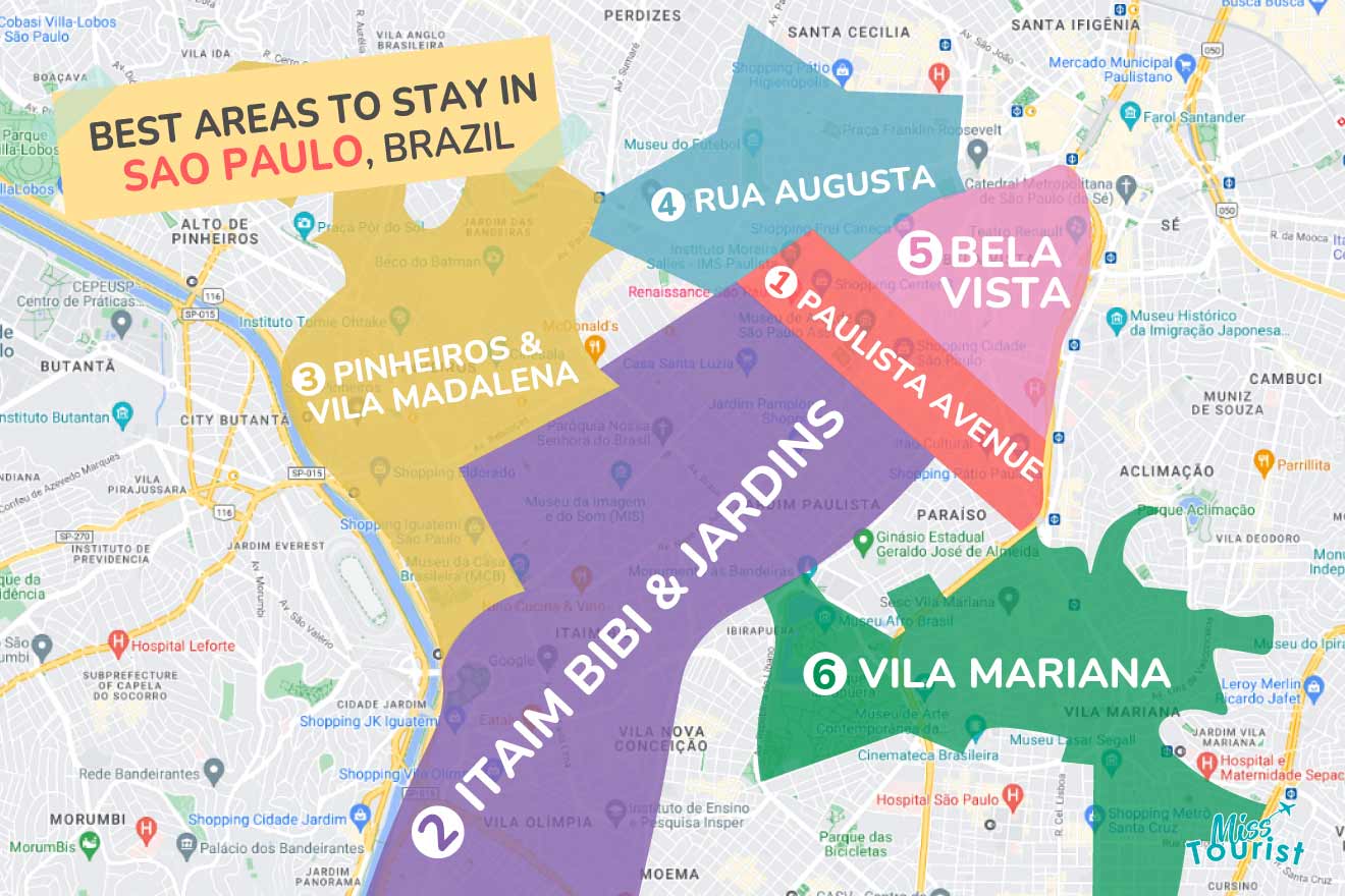 melhores bairros para se hospedar em São Paulo