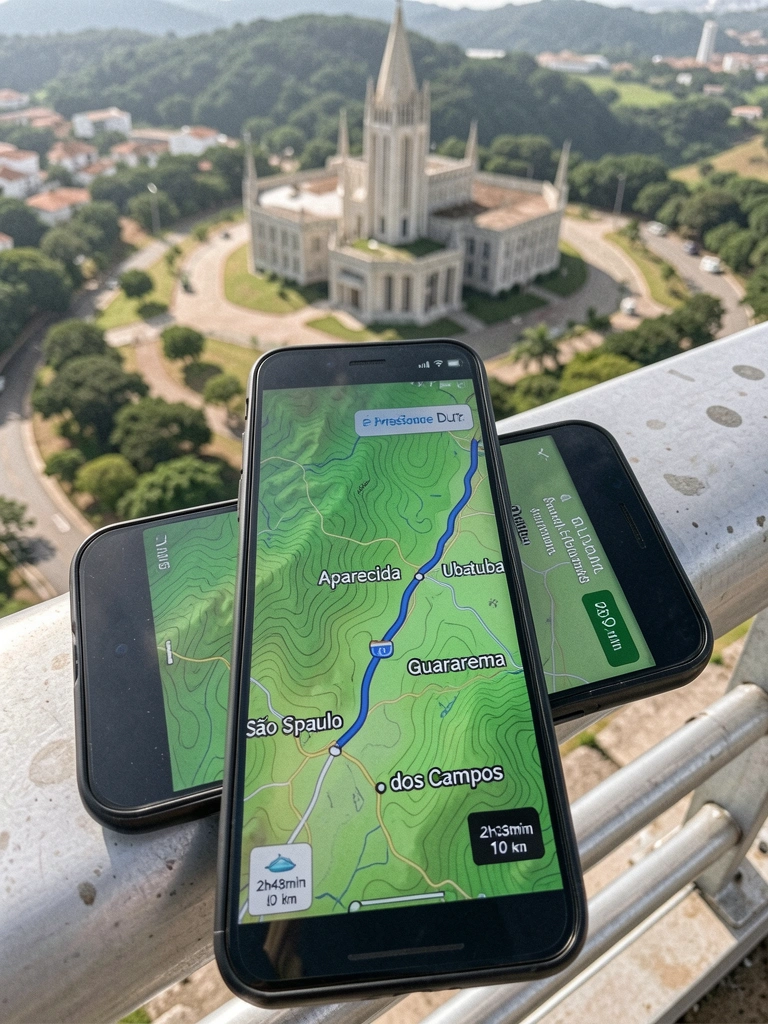 Vista aérea do Santuário Nacional de Aparecida com a basílica ao fundo e área de estacionamento em primeiro plano.