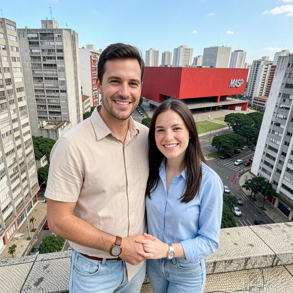 Vista da Avenida Paulista com o MASP ao fundo em um dia ensolarado
