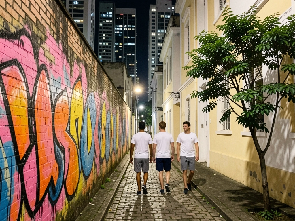 Vista noturna da Avenida Paulista com edifícios iluminados e tráfego de veículos.